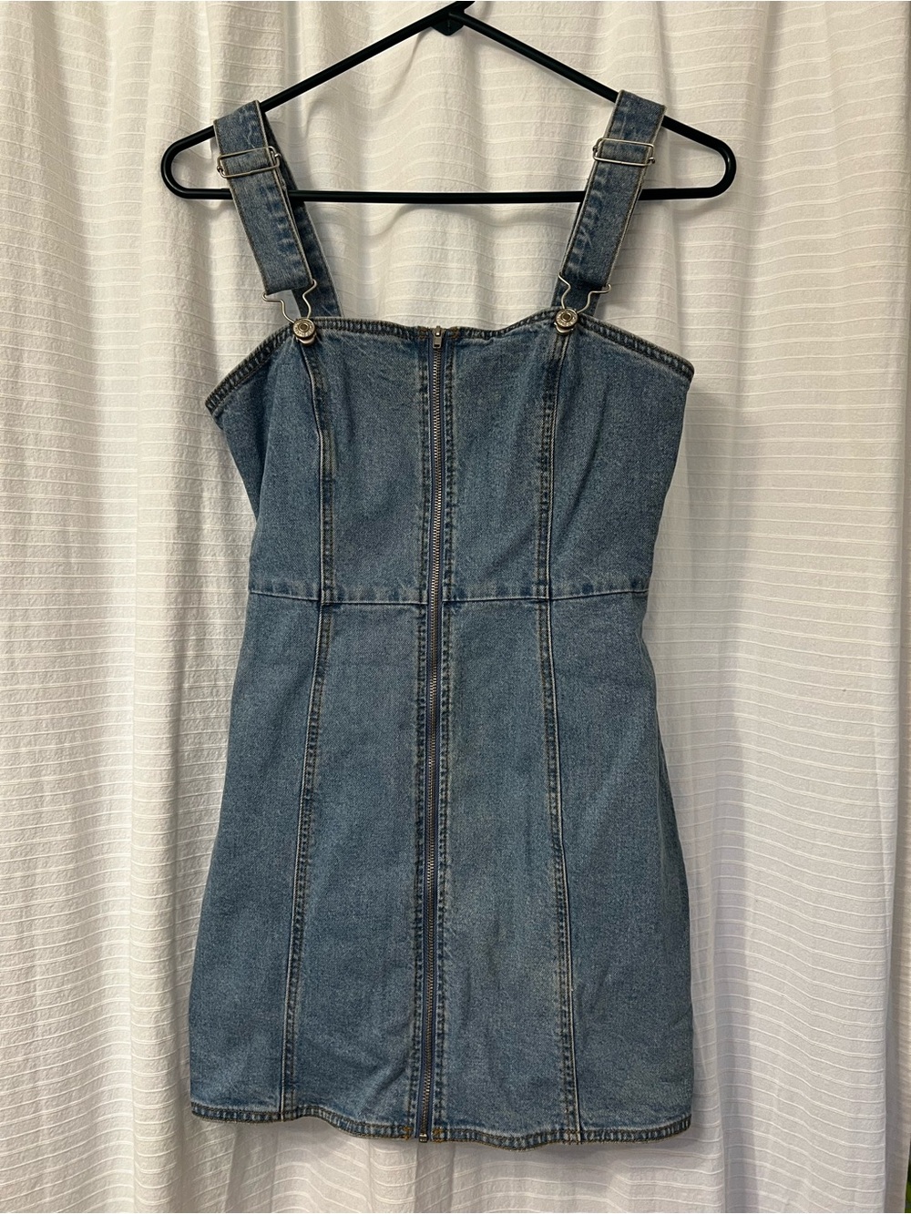 Forever 21 Blue Denim Zip-Front Pinafore Mini Dress